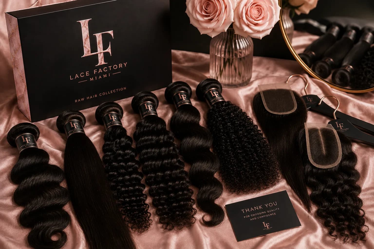 Lace Factory Miami bundles and closures with the collection box