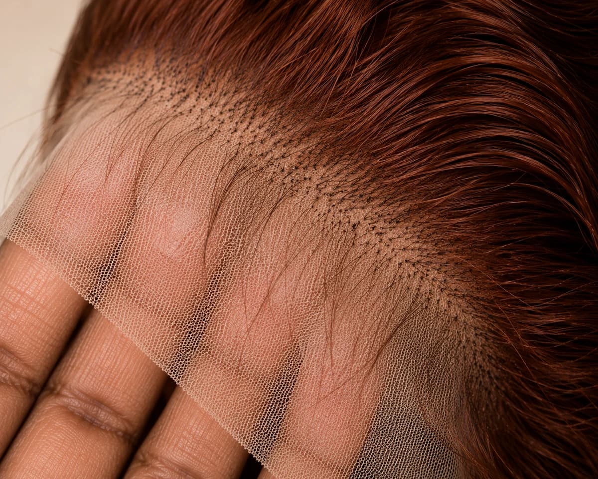 HD lace on an auburn unit, knots and parting visible