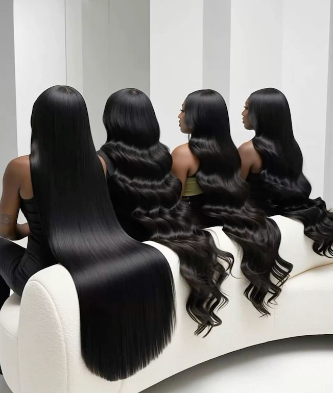 Four Lace Factory Miami wigs — straight and body wave, worn long